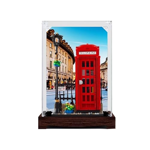 BilliColors Acryl-Vitrine für Lego Ideas 21347, anwendbar für rote Londoner Telefonzelle und Displaybox, Geschenk (nur Vitrine) (Nussbaumboden + Hintergrund2) von BilliColors