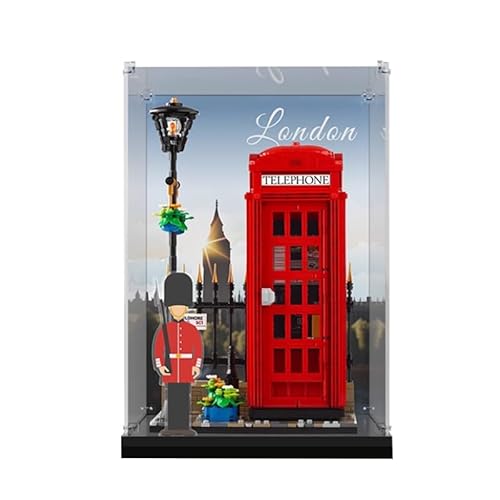 BilliColors Acryl-Vitrine für Lego Ideas 21347, anwendbar für rote Londoner Telefonzelle und Displaybox, Geschenk (nur Vitrine) (schwarze Unterseite + Hintergrund 2) von BilliColors