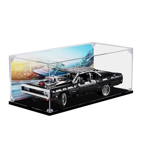 BilliColors Acryl-Vitrine für Lego Technic 42111, anwendbar für La Dodge Charger de Dom entworfene Displaybox, Geschenk (nur Vitrine) (schwarzer Boden + Hintergrund 2) von BilliColors