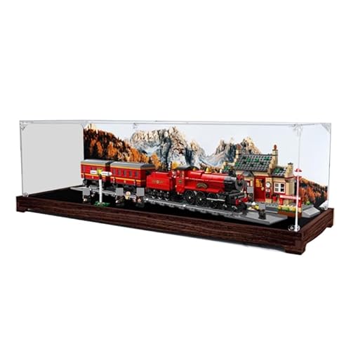 BilliColors Acryl-Vitrine für LegoHP 76423, anwendbar für Express & Hogsmeade Station, entworfene Displaybox, Geschenk (nur Vitrine) (Nussbaumboden) von BilliColors