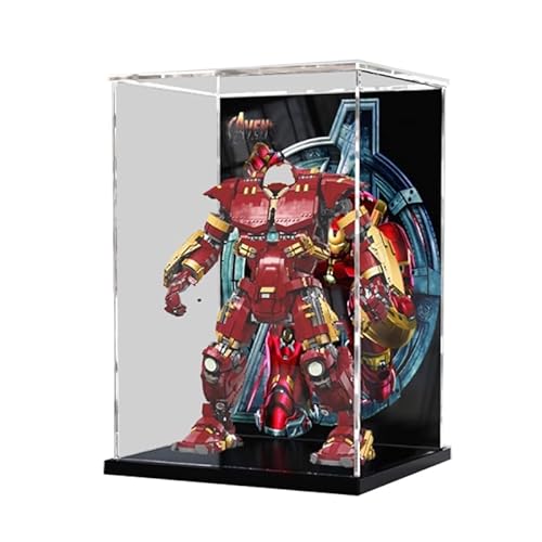 BilliColors Acryl-Vitrine für LegoSuperHeroes 76210, anwendbar für Hulkbuster-Display-Box, Geschenk (nur Vitrine) (schwarze Unterseite + Hintergrund) von BilliColors