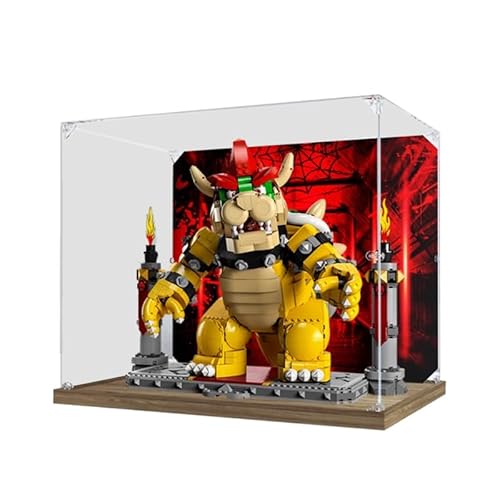 BilliColors Acryl-Vitrine für LegoSuperMario 71411, anwendbar für die Mighty Bowser entworfene Displaybox, Geschenk (nur Vitrine) (Holz unten + Hintergrund 1) von BilliColors