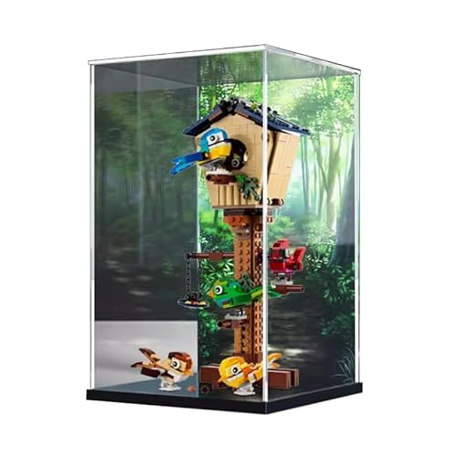 BilliColors Transparente Acryl-Vitrine für Lego Creator 31143, anwendbar für 3-in-1-Vogelhaus-Displaybox, Geschenk (nur Vitrine) (schwarze Unterseite + Hintergrund) von BilliColors