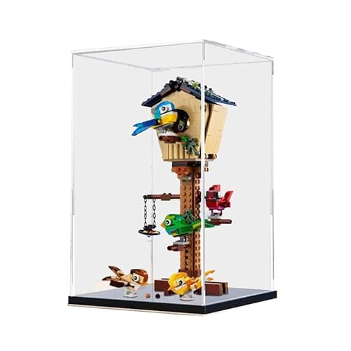 BilliColors Transparente Acryl-Vitrine für Lego Creator 31143, anwendbar für 3-in-1-Vogelhaus-Displaybox, Geschenk (nur Vitrine) (schwarze Unterseite 1) von BilliColors