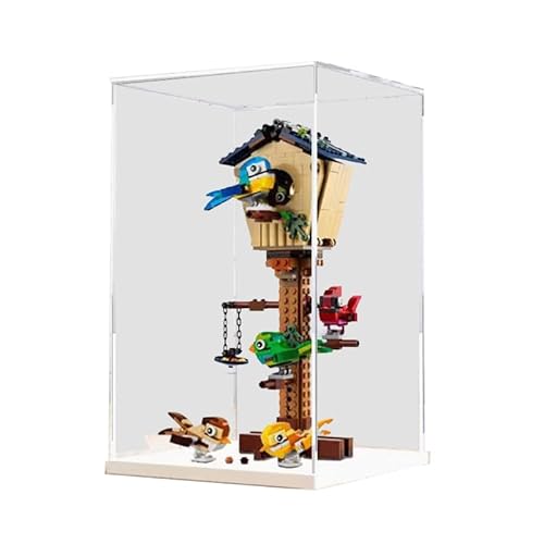 BilliColors Transparente Acryl-Vitrine für Lego Creator 31143, anwendbar für 3-in-1-Vogelhaus-Displaybox, Geschenk (nur Vitrine) (weiße Unterseite) von BilliColors