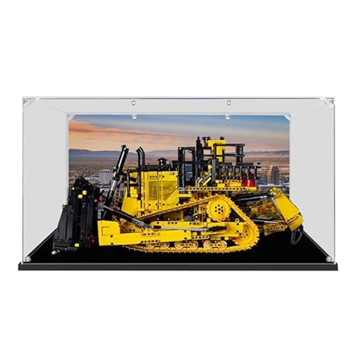 BilliColors Transparente Acryl-Vitrine für Lego Technic 42131, anwendbar für App-gesteuerte Katze D11 Bulldozer, Displaybox, Geschenk (nur Vitrine) (Schwarz unten + Hintergrund 2) von BilliColors