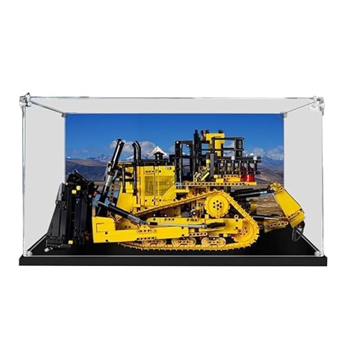 BilliColors Transparente Acryl-Vitrine für Lego Technic 42131, anwendbar für App-gesteuerte Katze D11 Bulldozer, Displaybox, Geschenk (nur Vitrine) (schwarze Unterseite + Hintergrund) von BilliColors