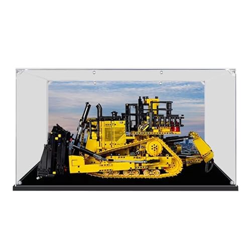 BilliColors Transparente Acryl-Vitrine für Lego Technic 42131, anwendbar für App-gesteuerte Katze D11 Bulldozer, Displaybox, Geschenk (nur Vitrine) (schwarzer Boden + Hintergrund 1) von BilliColors