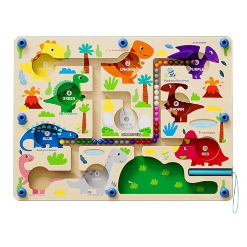 Magnetspiel Labyrinth,Biluer Holz Magnetspiel Labyrinth Kinderspielzeug Busy Board Lernen Sortierspiel Montessori Spielzeug für Jungen Mädchen Weihnachten Mädchen Junge 3 4 5 6 7 Jahre(Dinosaurier von Biluer