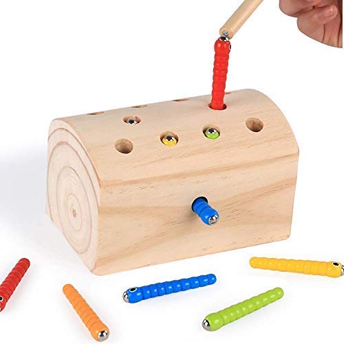 Bimaxta Holzwurm Angelspiel Holz Baby Kinderspielzeug ab bis 1, 2, 3 Jahren Jahr Montessori Holzspielzeug Steckspiel Motorik fördern Geschicklichkeit Kinder Geschenk Weihnachten von Bimaxta