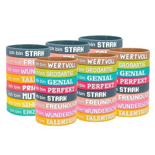 Binblin 48 Stück Motivationsarmbänder,Motivationsarmbänder Kinder,Silikonarmband,Gummi Armband,Mutmacher Kinder,Mutmacher Kinder,Party Motivationsgeschenke für Studenten,Teenager und Kinder von Binblin