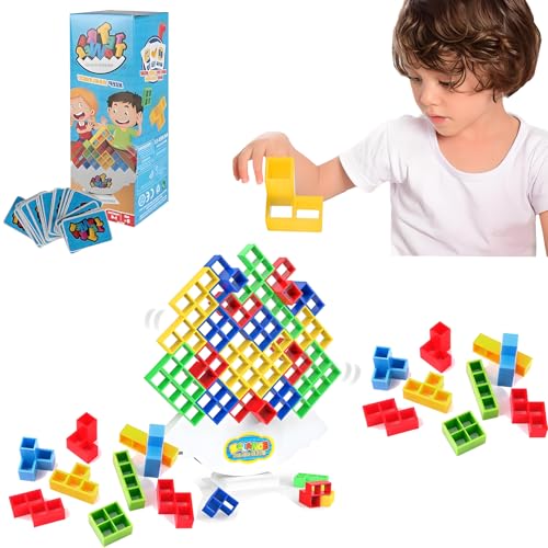 Binblin 64PCS Tetris Spiel,Tetra Tower Spiel,Stapelspiel, Balance Spielzeug Tower Game,Tetris Spiel Kinder,Schaukelstapel Spiel Stacking Block Balancing Game für Kinder ab 5 Jahren von Binblin