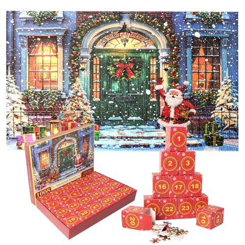 Weihnachtspuzzle 1008 Teile für Kinder Erwachsene, 70 x 50 cm Weihnachtspuzzle Adventskalender 2024, Weihnachtsmann-Muster 24 Tage Countdown-Puzzle, Puzzlespiele Spielzeug von Bindokun