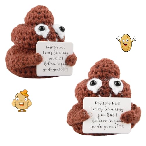 Binggunyo 2 Stück Pocket Hug Positive Poo, Kreative Strickwolle Positive Poo Puppe, Lustige Geschenke, Glücksbringer Mutmacher Geschenk für Frauen Männer Kollege Geduldig Familie und Freunde von Binggunyo