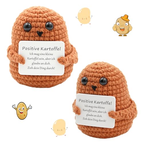 Binggunyo 2 Stück Pocket Hug Positive Potato Deutsch, Kreative Strickwolle Positive Kartoffel Puppe, Lustige Geschenke, Glücksbringer Mutmacher Geschenk für Frauen Männer Familie und Freunde von Binggunyo