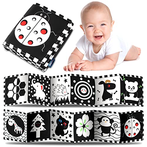 Black & White Stoff-Buch, Stoffbuch Baby, Kontrastbuch Schwarz Weiß Buch Stoffbuch Soft Bilderbuch Alphanumerische Grafiken Stoffbücher für Babys Kleinkinder ab 0+ Monaten Frühe Lernspielzeug (A) von HJZWTS