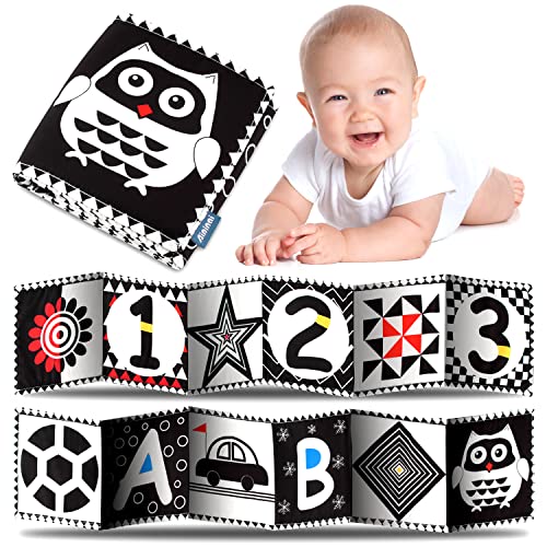 Black & White Stoff-Buch, Stoffbuch Baby, Kontrastbuch Schwarz Weiß Buch Stoffbuch Soft Bilderbuch Alphanumerische Grafiken Stoffbücher für Babys Kleinkinder ab 0+ Monaten Frühe Lernspielzeug (C) von Binggunyo