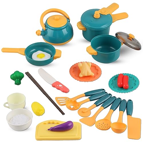 Kinderküche Zubehör, Spielküche Zubehör Töpfe, Matschküche Zubehör Töpfe, Küchenspielzeug für Kinder, Spielzeug Küche Lebensmittel, Kinderküche Zubehör Töpfe Geschenk für Jungen Mädchen ab 3 Jahre von Binggunyo