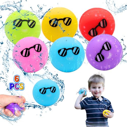 Schnell Befüllbare Weiche Wasserbomben, Wiederverwendbare Wasserballons, Schnell befüllbare Silikon Spritzbälle für Kinder Erwachsene, Wasserbomben Silikon für Outdoor (6) von Binggunyo