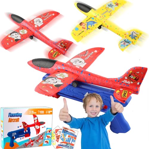 Styroporflieger mit Pistole,Wurfgleiter Styroporflieger, 3 Pack Flugzeug Spielzeug,mit roten, blauen und gelben Flugzeugen , Styropor Flugzeuge für 4-12 Jahre alt Outdoor Garten Interaktives Spiele von Binggunyo