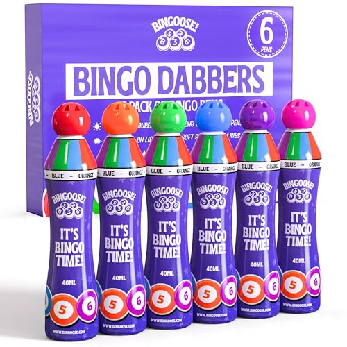 Bingo Dabbers 6 Stück für Punktier-Spielbücher, Tickets, Blätter und Karten – Jumbo-Bingo-Stifte mit Schwammspitze und heller Markertinte, Schraubverschluss, auslaufsichere Punktmarker, langlebige Bingo Dabbers 6 Stück für Punktier-Spielbücher, Tickets, Blätter und Karten – Jumbo-Bingo-Stifte mit Schwammspitze und heller Markertinte, Schraubverschluss, auslaufsichere Punktmarker, langlebige von Bingoose