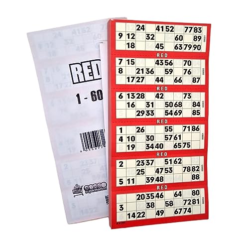 Bingosupermarket Bingo-Tickets 600 Block 6 auf ein Blatt 1-90 perforiert (rot) von Bingosupermarket