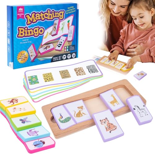 Biniveil Assoziations-Flash-Karten | Holz passende Bingo Cognitive Board,Holzbrett für Kleinkinder, Vorschul-Match Toy Picture Association Board Cognitive Matching Puzzle for Kid von Biniveil