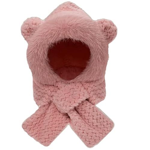 Biniveil Bärenmütze,Fuzzy-Mütze,Niedliche Wintermütze mit Hasenohren, warmer Bärenschal - Plüschbärenkostüm, Bärenhaube für Kinder, Frauen, Jugendliche, ältere Menschen, Winter von Biniveil