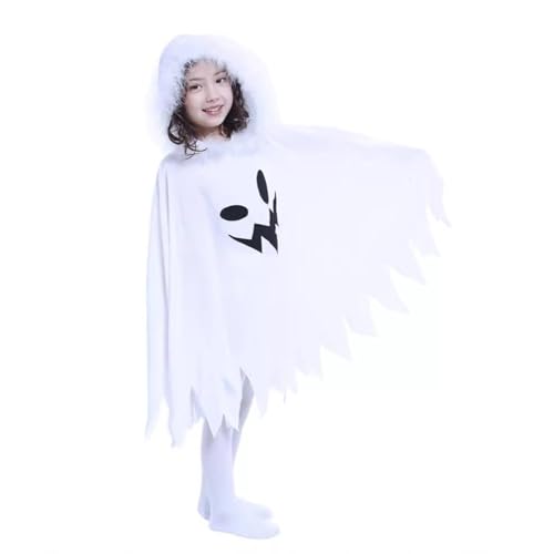 Biniveil Geister-Outfit für Mädchen,Halloween-Geisterkostüm für Kinder,Lustige Cosplay-Kleidung mit Kapuze | Halloween-Umhang für Cosplay, Halloween, Abschlussball, Kindertag, Süßes oder Saures von Biniveil