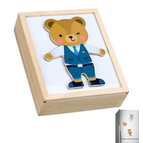 Biniveil Holzpuzzles für Kinder, Anziehpuzzle für Kleinkinder - Magnetisches Bären-Anzieh-Lernpuzzle - Passende Spiele, Sortier- und Zuordnungspuzzles, Cartoon-Muster, Lernspaß für Kinder von Biniveil