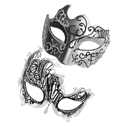 Biniveil Maskenmaske, Paar-Set, Retro-Augenbinde, für Sie und Ihn, glitzernde Kostüm-Gesichtsabdeckungen, Partyzubehör für Damen und Herren von Biniveil