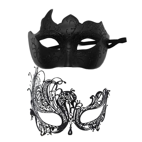 Biniveil Maskenmasken-Set, 2 x Vintage-Gesichtsbedeckungen, für Sie und Ihn, Kostümzubehör für Abschlussball, Ball, Karneval von Biniveil