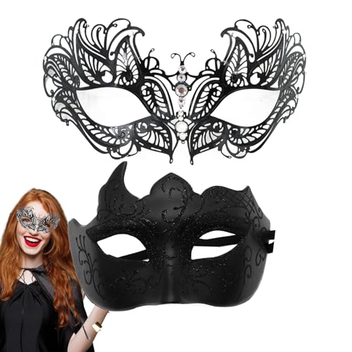 Biniveil Maskerade Masque Couples Set | 2X Masquerade Blindfold Face Covers - Glitzernde Maskerade Masken Set, Cosplay Zubehör für Halloween Karneval von Biniveil