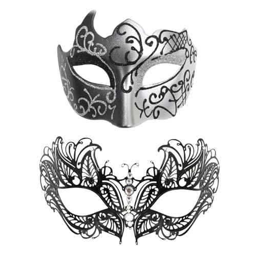 Biniveil Masquerade Masque Couples Set | Lace Eye Masque | Costume Masque Accessories, Couple Face Covers Set for Stage Performance von Biniveil