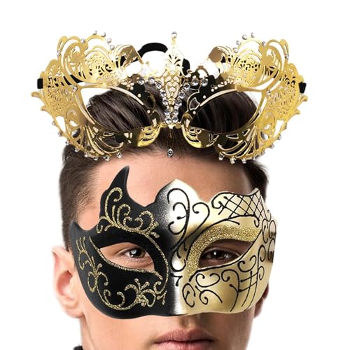 Biniveil Masquerade Masque Couples Set Retro Lace Blindfold Glitter Masquerade Masques Set Cosplay Zubehör für Halloween Karneval von Biniveil