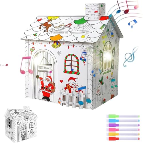 Biniveil Spielhaus aus Karton | Kartonhaus für Kinder | Malhaus aus Karton | Malhaus Weihnachten | Lebkuchenhaus zum Ausmalen | Spielhaus aus Karton für Kinder von Biniveil