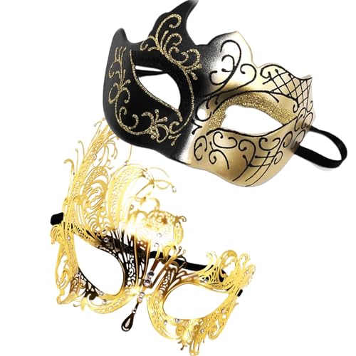 Biniveil Spitzen-Maske, 2 x Vintage-Gesichtsbedeckungen, glitzernde Maskerade-Masken, Cosplay-Zubehör für Halloween, Karneval von Biniveil