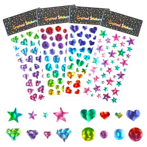 4 Blätter Glitzersteine Selbstklebend Sticker, Bunte Kristall Glitzer Stickers, Aufkleber Kinder, Fünfzackiger Stern Runden Diamant Herz Glitzersticker, 3D Sticker für Mädchen Handwerke, Fotorahmen 4 Blätter Glitzersteine Selbstklebend Sticker, Bunte Kristall Glitzer Stickers, Aufkleber Kinder, Fünfzackiger Stern Runden Diamant Herz Glitzersticker, 3D Sticker für Mädchen Handwerke, Fotorahmen von Binlava
