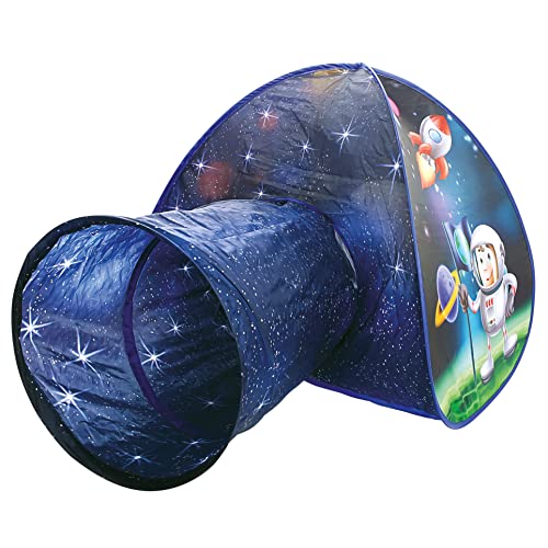 Bino world of toys 82824 Bino Tunnel ab 3 Jahre, Kinder-Kuppelzelt in Astronaut-Design, Kinderspielzeug (Spieltunnel & Zelt können auch getrennt bespielt Werden, aus 100% PES), Blau, Mehrfarbig von Bino world of toys