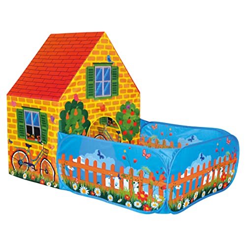 Bino & Mertens Bino _82816 Spielzelt Haus mit Vorgarten für Drinnen und Draußen Spielzeug für Kinder ab 3 Jahre (leichte Reinigung, robust, wasserabweisend, Maße: 150 x 110 x 90 cm, Material: Polyester), Bunt von Bino world of toys