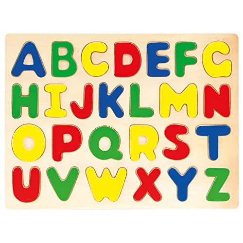 Bino world of toys Steckpuzzle ABC Legepuzzle aus Holz Motorikspiel für Kinder ab 3 Jahre (26-Teilig, beinhaltet alle Buchstaben, besondes robust, Maße: 30 x 1 x 22,5 cm), Bunt von Bino world of toys