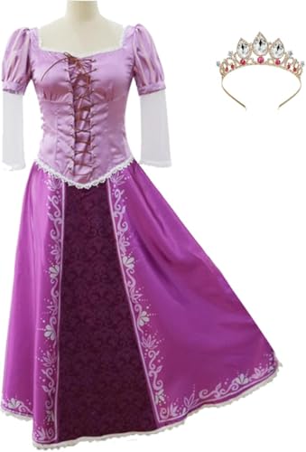 BinwoLoBLM Damen Rapunzel Kostüm Maxi Vintage Elegante Frauen Rapunzel Fasching Prinzessin Schnürballkleid mit Krone Erwachsene Weihnachten Karneval Halloween Geburtstag Partykleid von BinwoLoBLM