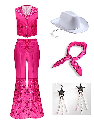 BinwoLoBLM Rollenspiele Cowboy Jacke Uniform Margot Robbie Kleidung Pink Trailer Hosen Hornhosen Halloween Kostüm von BinwoLoBLM