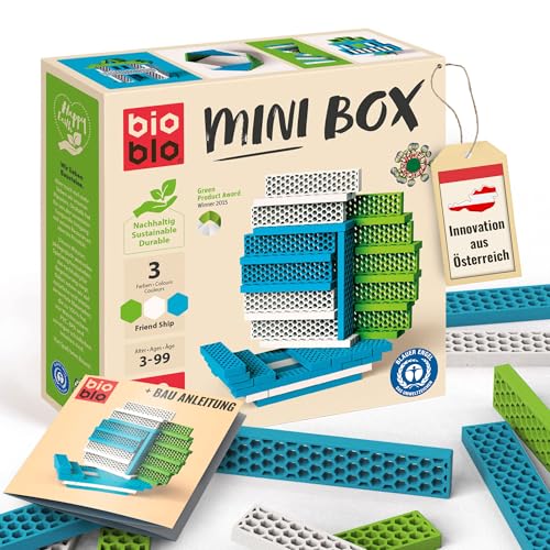 bioblo Mini Box Friendship Mix 40 Stück, Nachhaltige Bauklötze für Kinder ab 3 Jahren, Bunte Holzbausteine Kinderspielzeug, STEM Montessori Spielzeug für Stapel- & Balancierspiele von bioblo