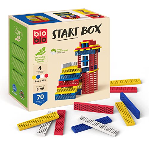 bioblo Start Box Basic Mix mit 70 Stück | Nachhaltige Bunte Bauklötze für Kinder ab 3 Jahren | Holzbauklötze Kinderspielzeug | STEM Montessori Spielzeug für Stapel- & Balancierspiele von bioblo