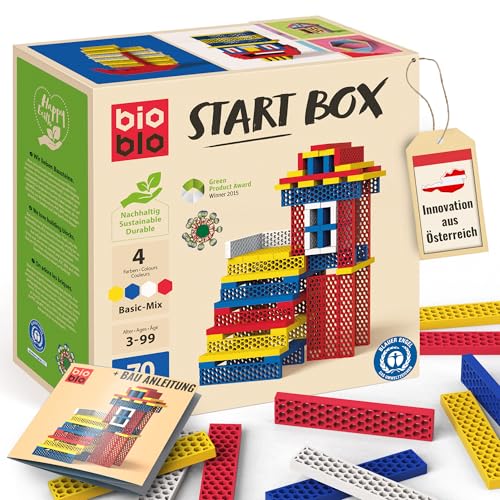 bioblo Start Box Basic Mix mit 70 Stück | Nachhaltige Bunte Bauklötze für Kinder ab 3 Jahren | Holzbauklötze Kinderspielzeug | STEM Montessori Spielzeug für Stapel- & Balancierspiele von bioblo