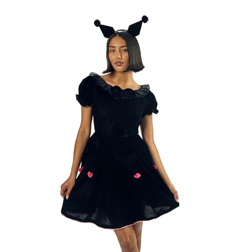 Bioworld Kuromi Damen Cosplay Kleid mit passendem Stirnband Schwarz, Kuromi Cosplay Schwarz, L von Bioworld