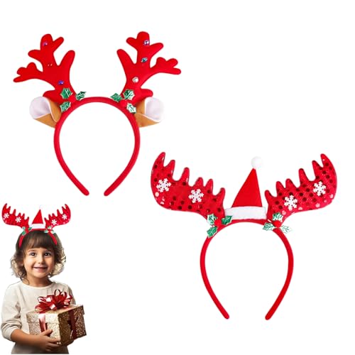 2 Stück Haarreif Weihnachten, Weihnachten Rentier/Elch Geweih Stirnbänder, Weihnachtsdeko Kopfschmuck, mit Weihnachten Hüte Schneeflocke Haarreif, Kinder Erwachsene für Weihnachts Party Haarschmuck von Bipl