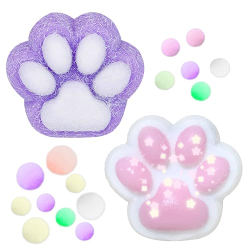 2 Stück Taba Squishy, Fufu Squishy, Katzenpfoten Squishy, Anti Stress Taba Squishy Pfote, Hellrosa Glitzer Taba Squishy Paw, Squishy Katzenpfote, mit Bällen Lustig Anti für Stress und Angst Relief von Bipl