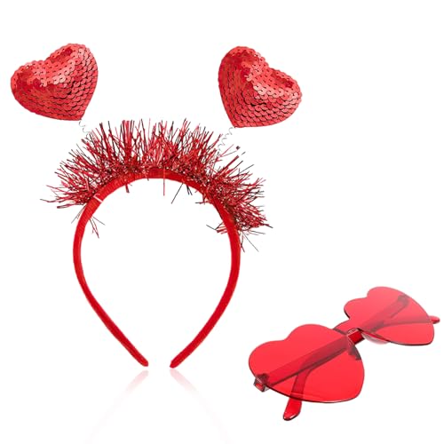 2 Stück Valentinstag Herz Haarreif Brille, Rot Herzen Haarreifen Stirnband, Glitzer Pailletten Herz Stirnbänder, Valentinstag Herz Sonnenbrille, für Valentinstag Requisiten Party Kostüm Zubehör von Bipl